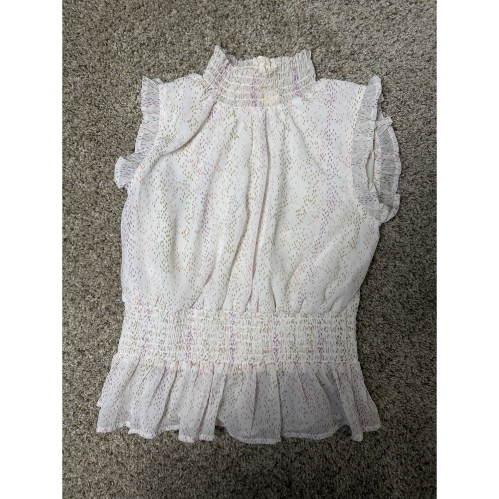 Japna Women Small Boho Smocked Peplum Top Mock Neck Dotted Print NWT - Picture 2 of 6